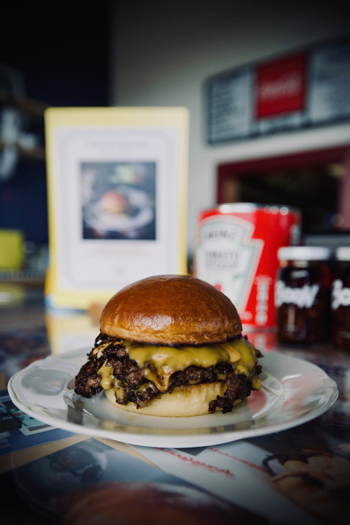 Velzy Burger on white china